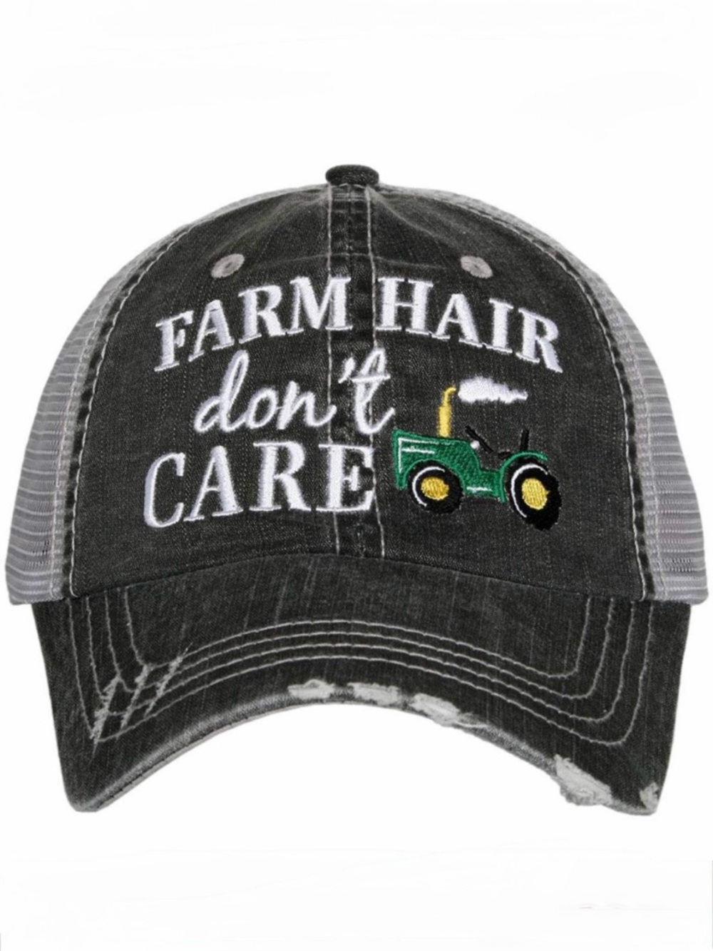 Katydid Black Trucker Hat with Green Tractor Patch